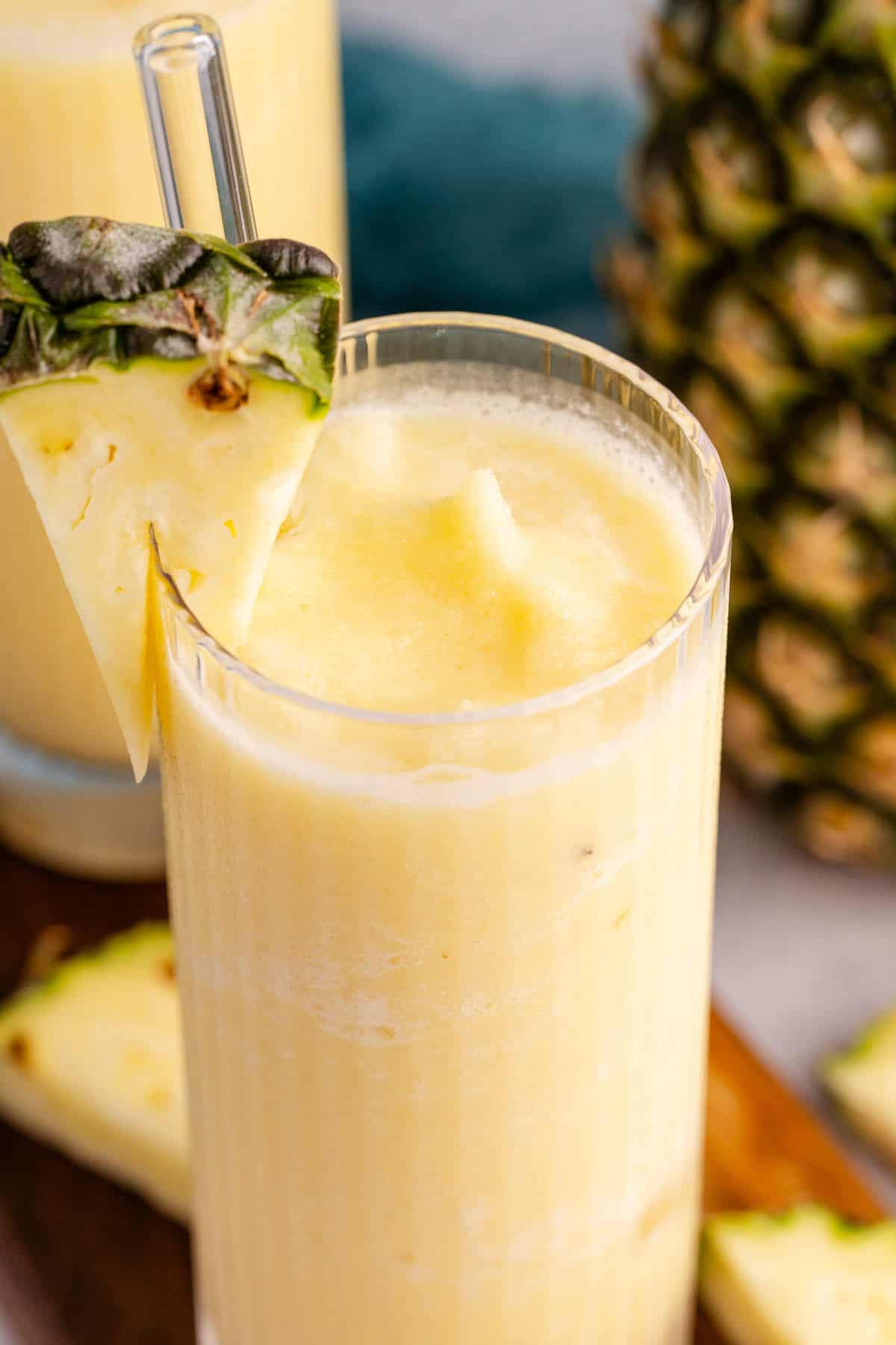 A close up of a non-alcoholic frozen Pina colada