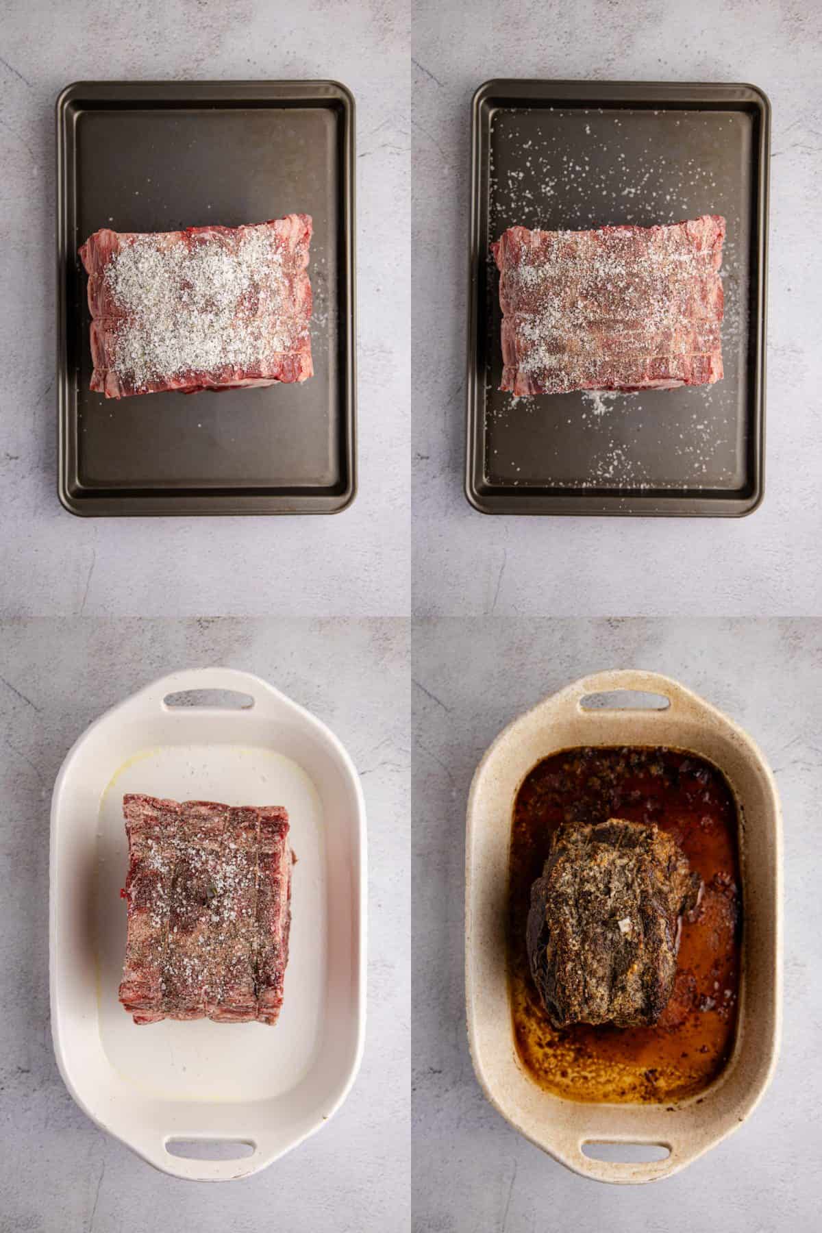 Poor Man's Prime Rib with rub on it a then on a baking dish
