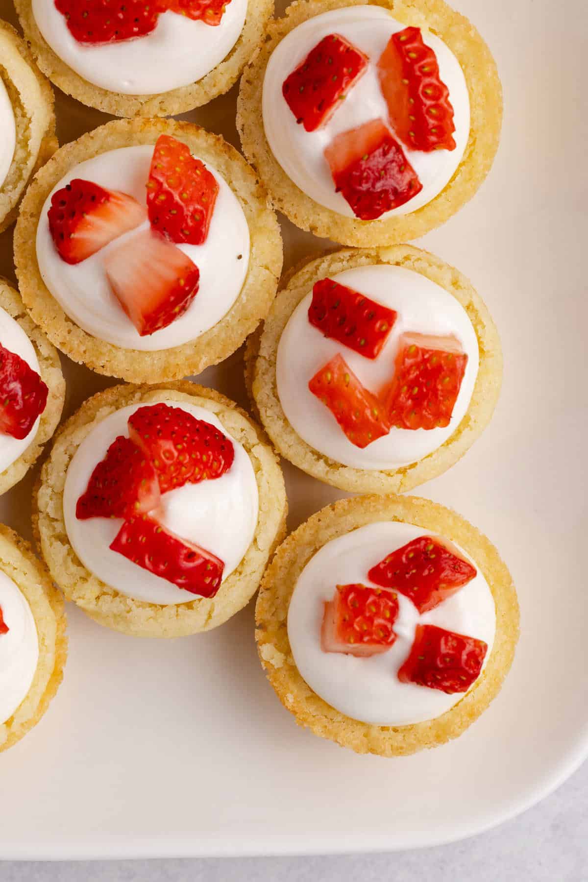 Strawberry Shortcake Cookie Cups from above on a tray