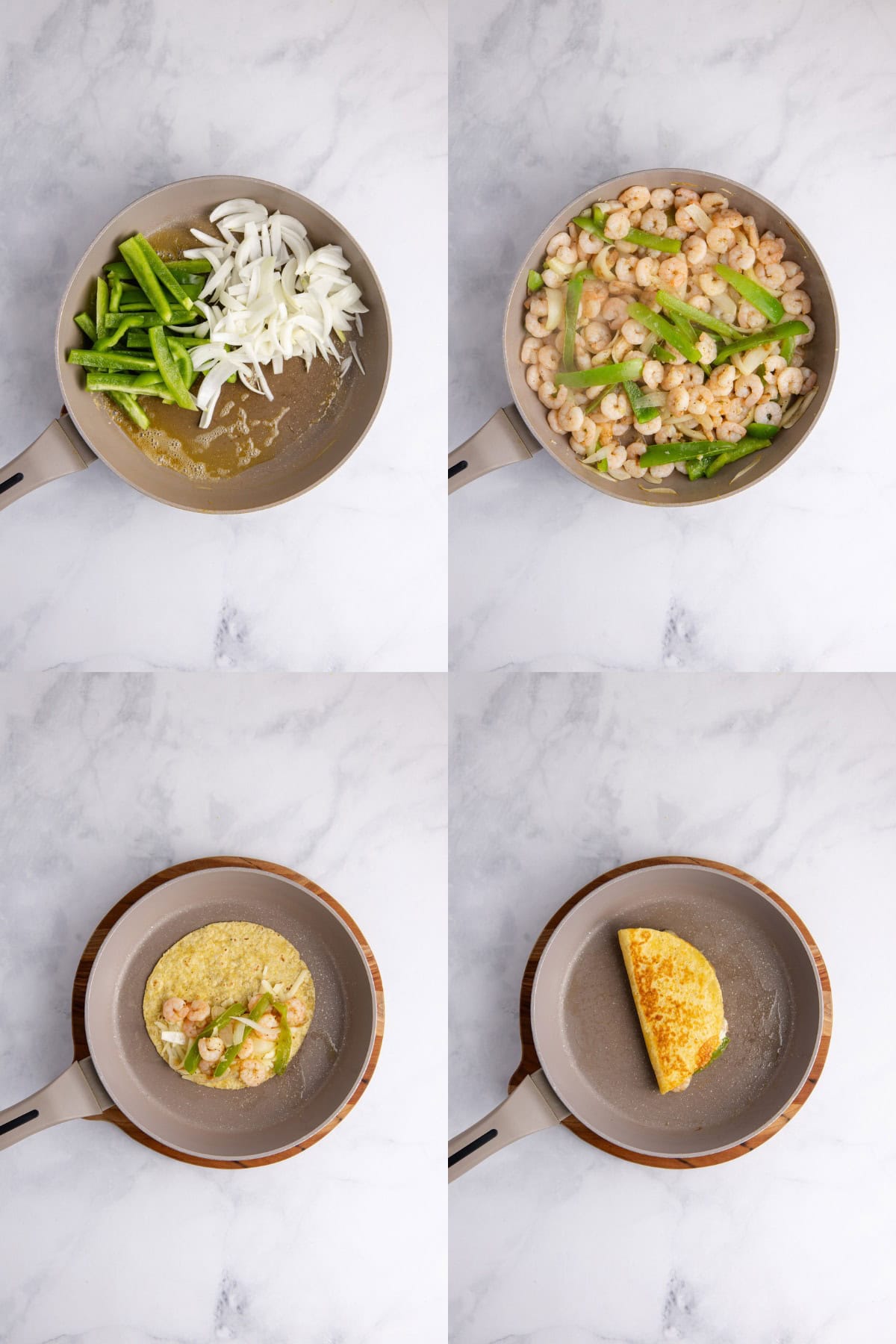 Tacos Gobernado being made and assembled in a large skillet