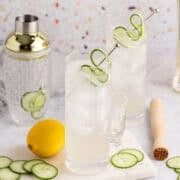 Cucumber Agua Fresca on a cutting board