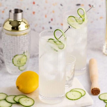 Cucumber Agua Fresca on a cutting board