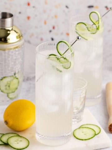 Cucumber Agua Fresca on a cutting board