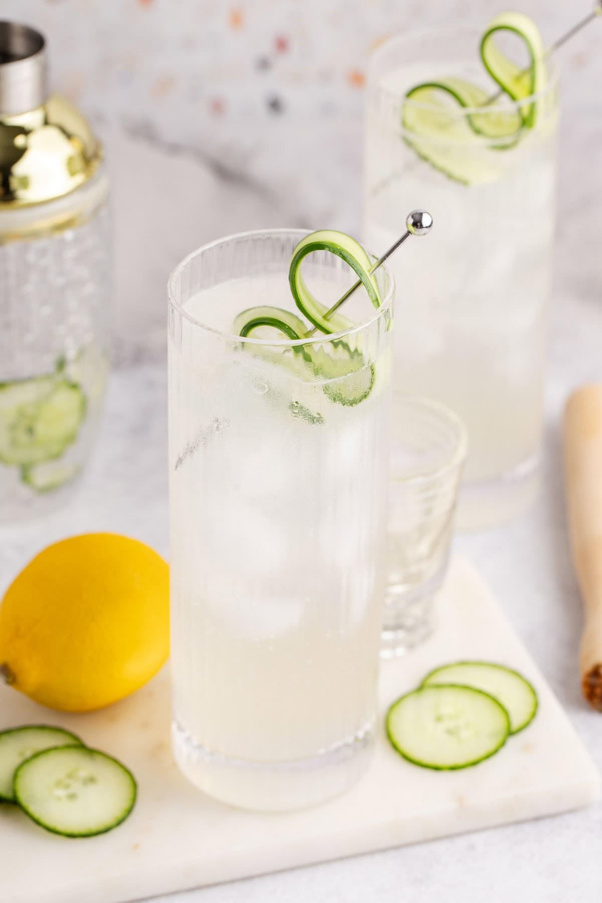 Cucumber Agua Fresca on a cutting board