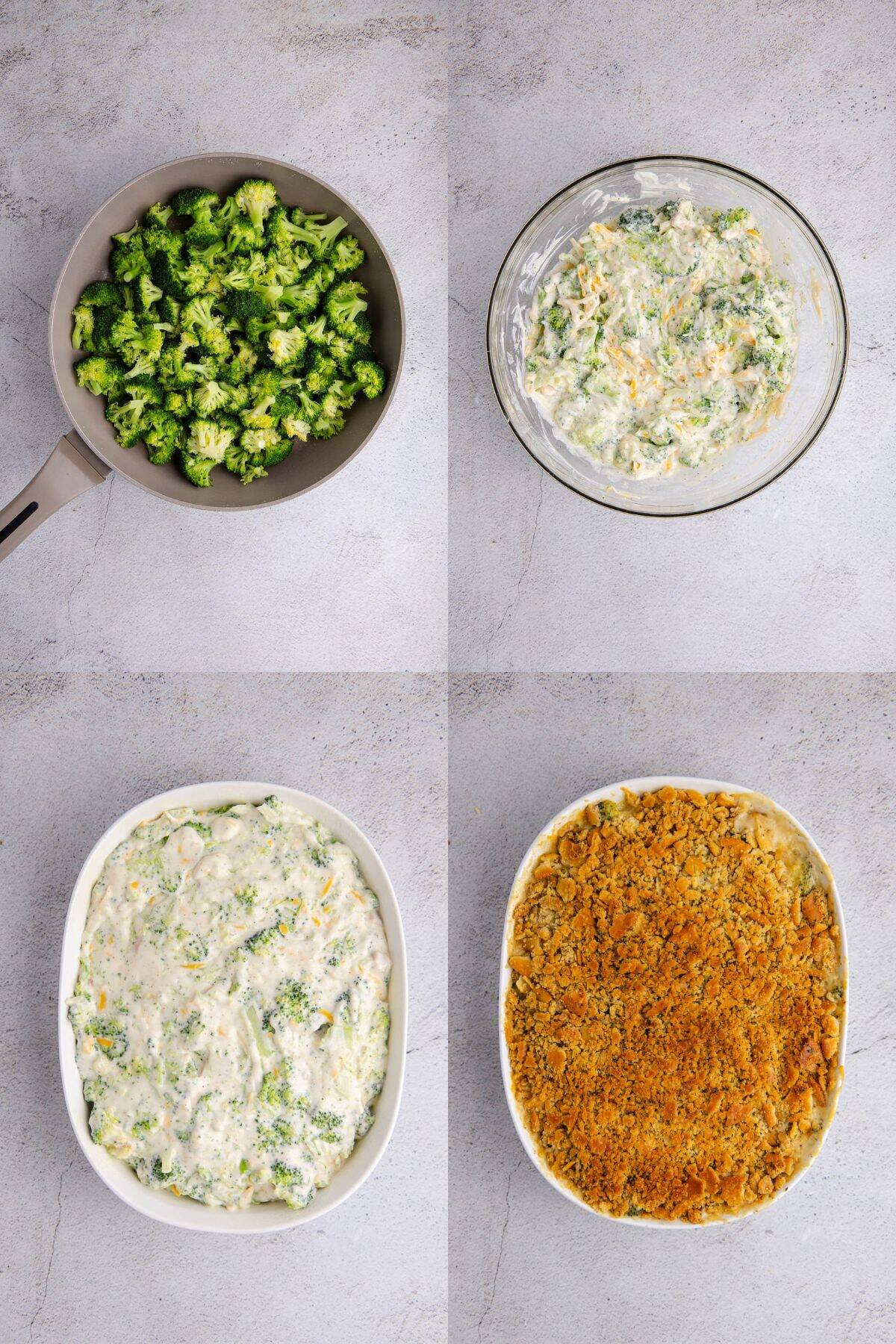 broccoli casserole with Ritz bring made and assembled into an oval dish