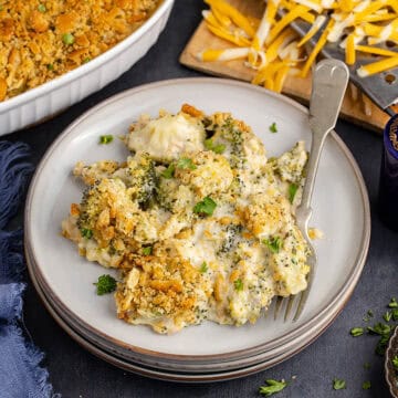 broccoli casserole with Ritz with cheese in the back