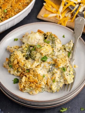broccoli casserole with Ritz with cheese in the back