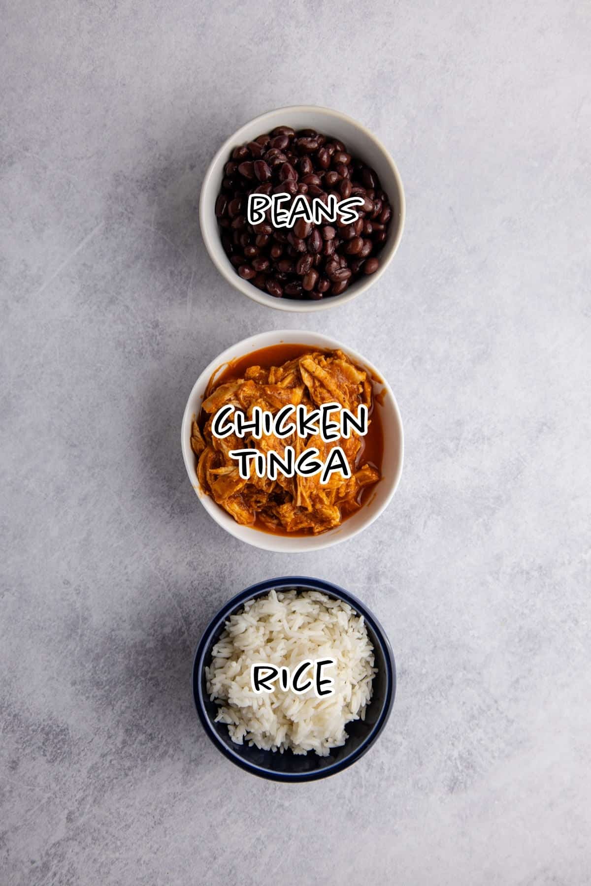 Chicken Tinga Bowl ingredients on a counter