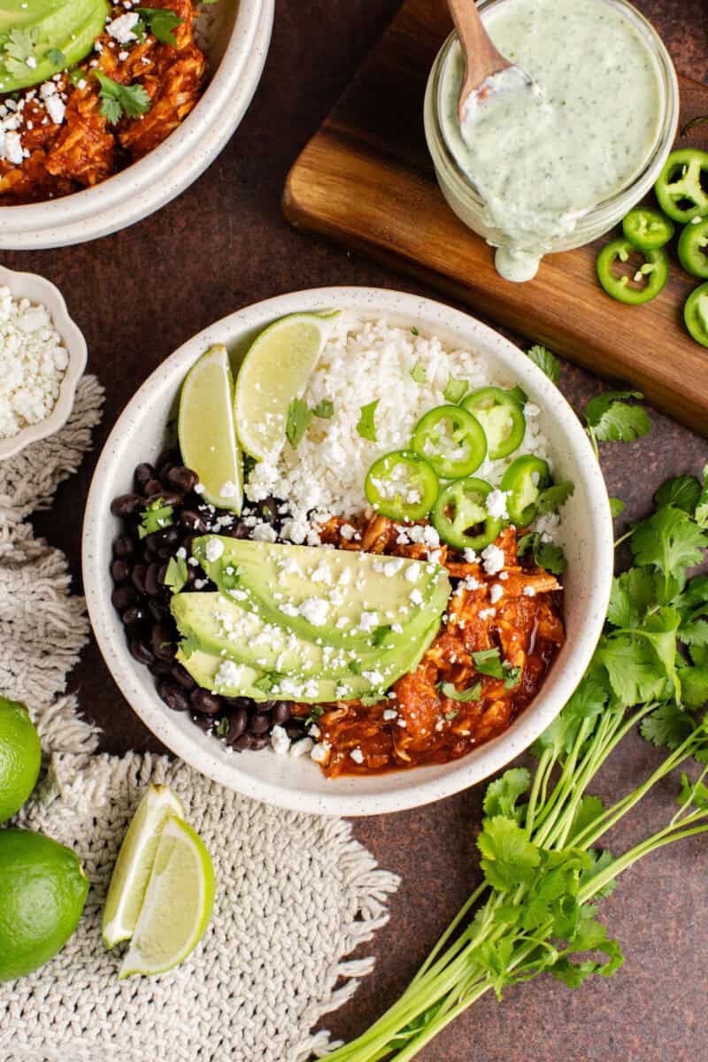 Tinga Rice Chicken Tinga Bowl with Smoky Tinga Sauce - My Rad Kitchen