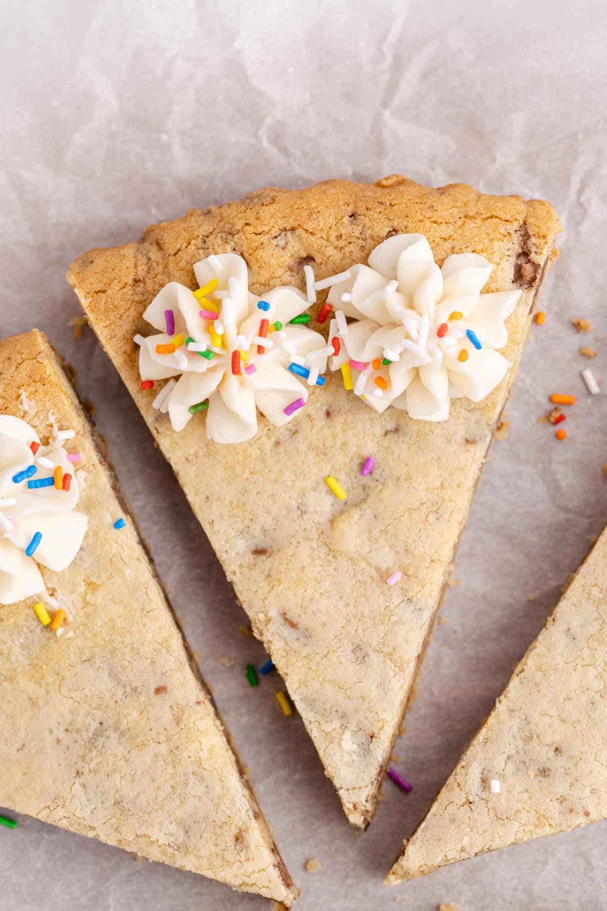 Chocolate chip cookie cake from above