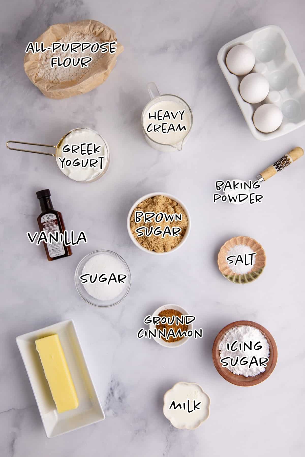 Cinnamon coffee cake ingredients on a counter