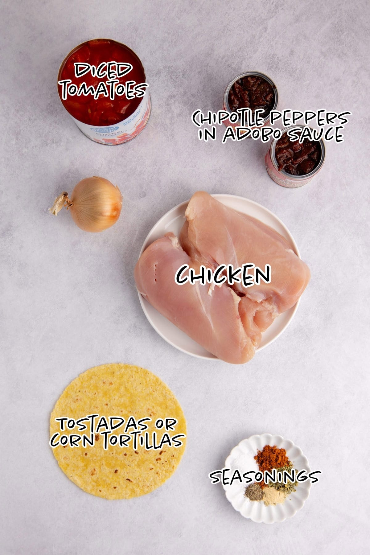 Tostados de Tinga ingredients on a counter