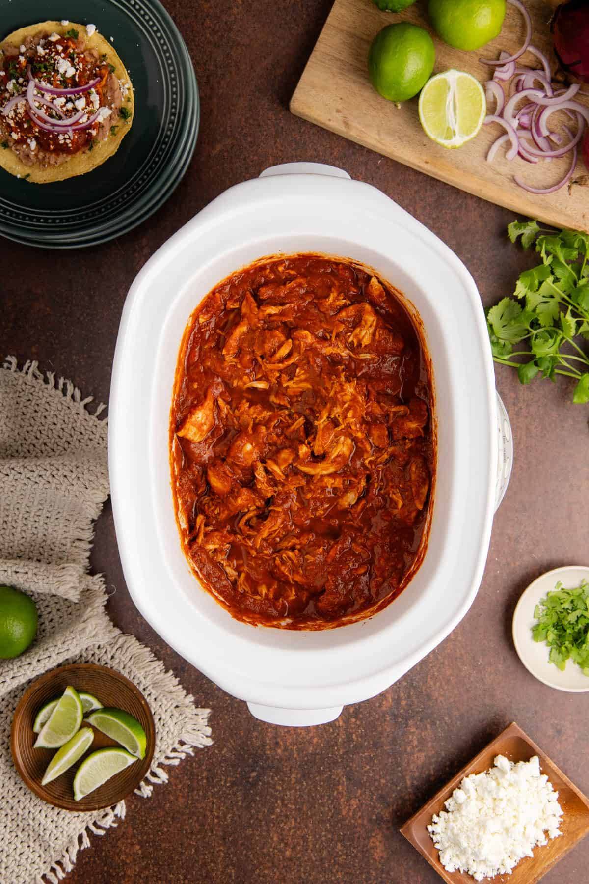 Tostados de Tinga in a slow cooker from above
