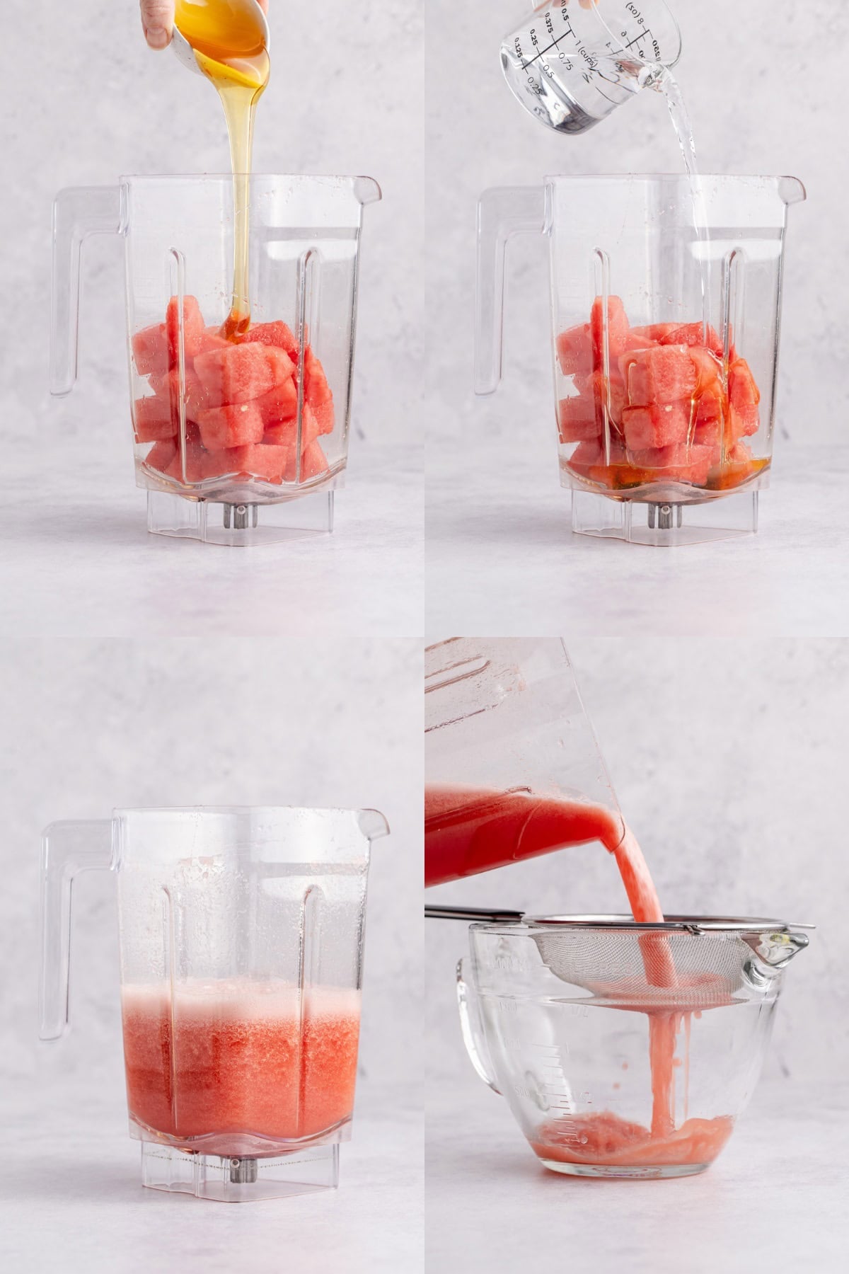 Watermelon Agua Frescas being made in a blender
