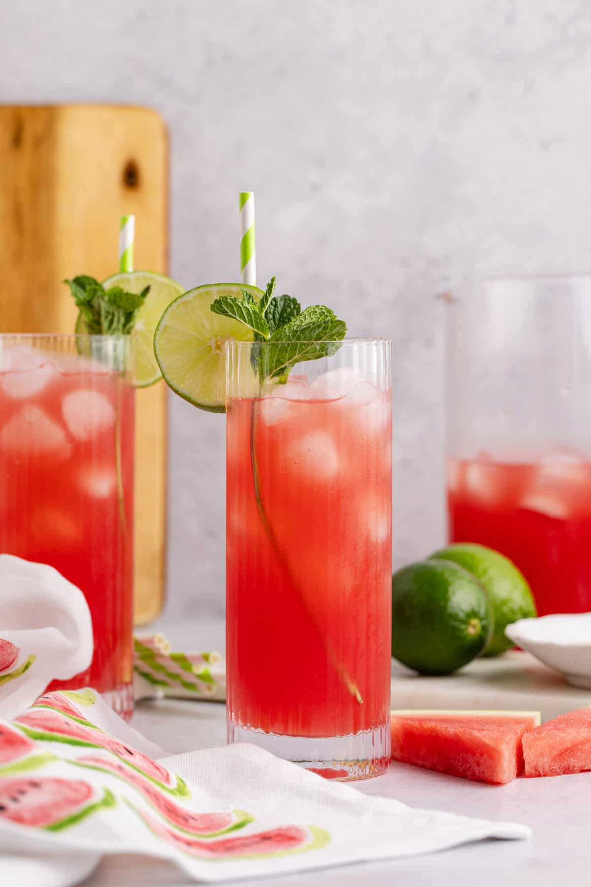 Watermelon Agua Frescas with a mint garnish