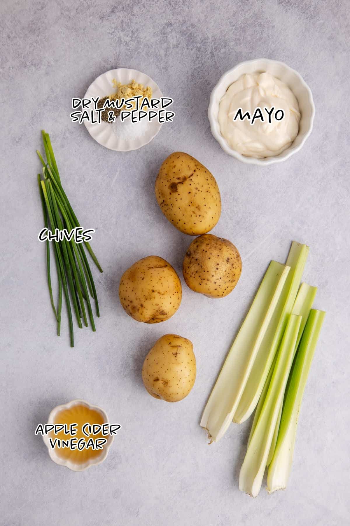 Potato Salad without Egg Ingredients on a counter