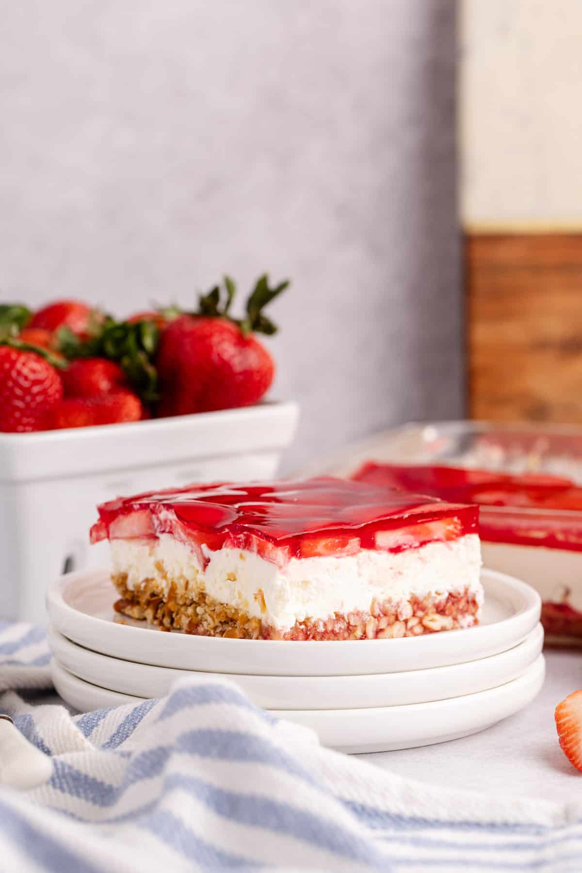 Strawberry Pretzel Salad on a plate