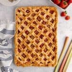 Strawberry Rhubarb Slab Pie from above after baking