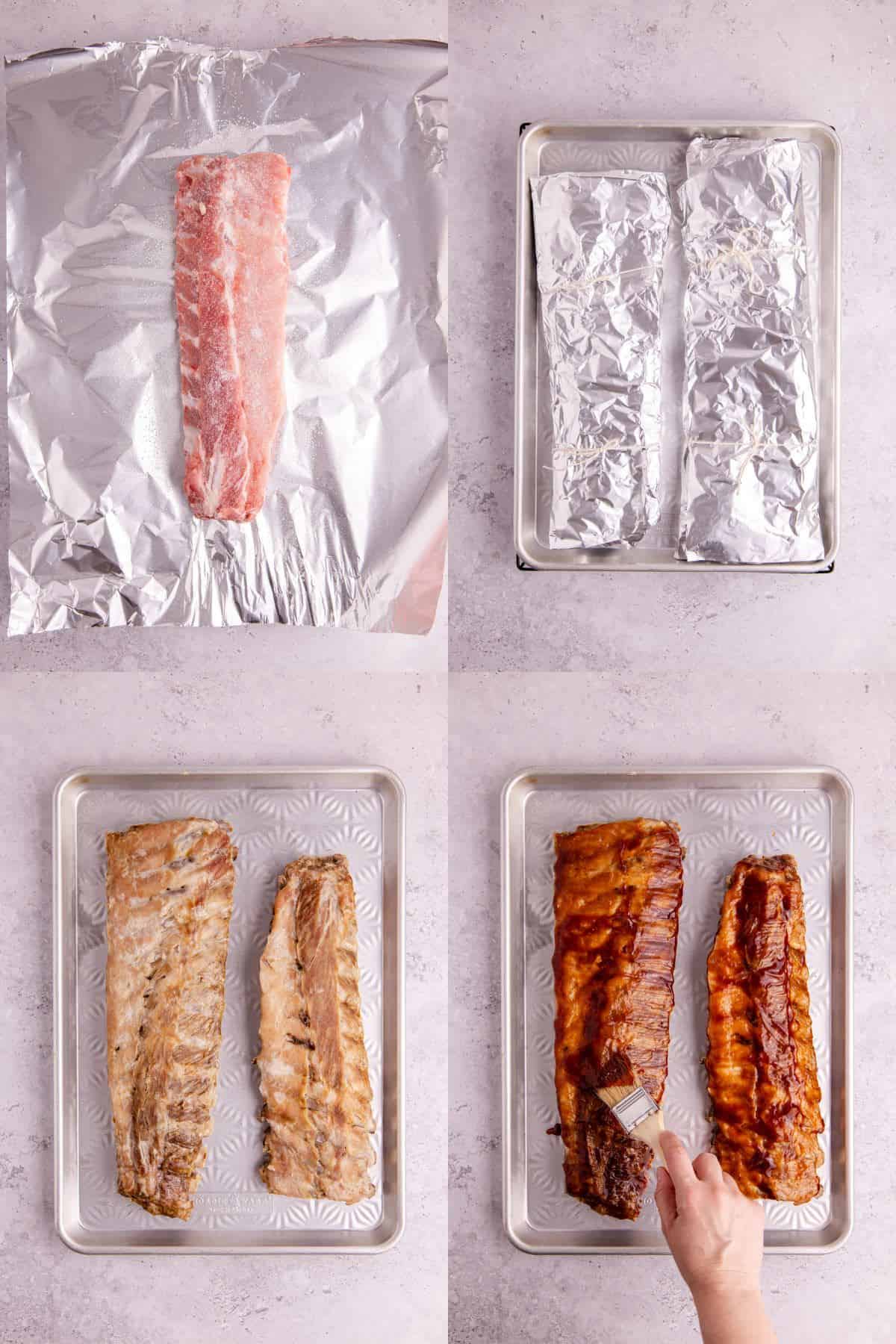 BBQ Ribs being made on a sheet pan