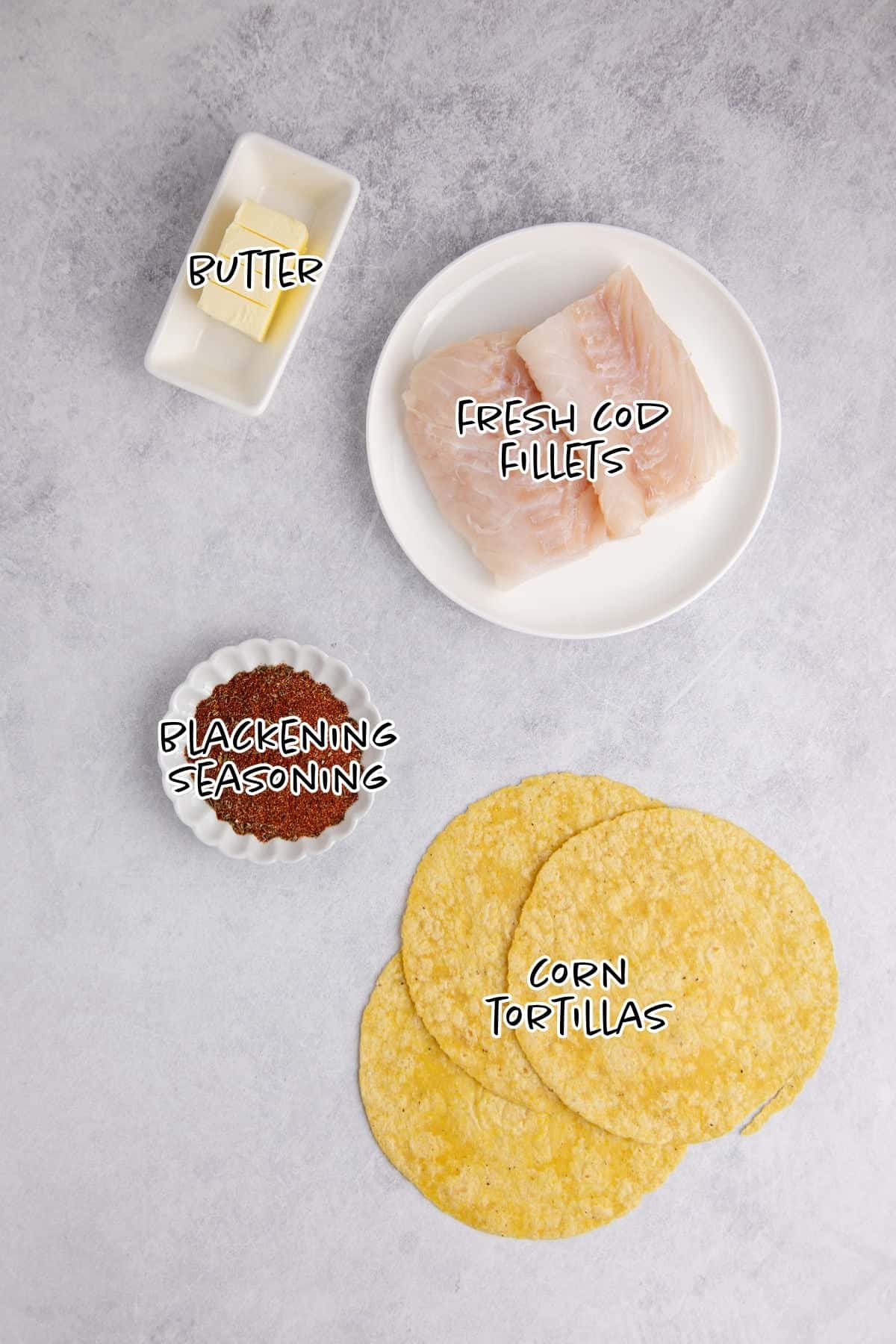 Blackened Cod Taco Ingredients on a counter