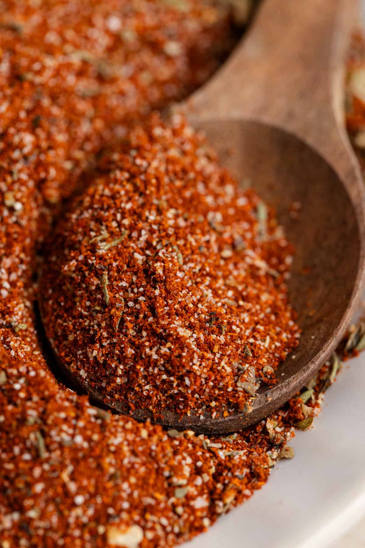 Blackening Seasoning up close on a wooden spoon