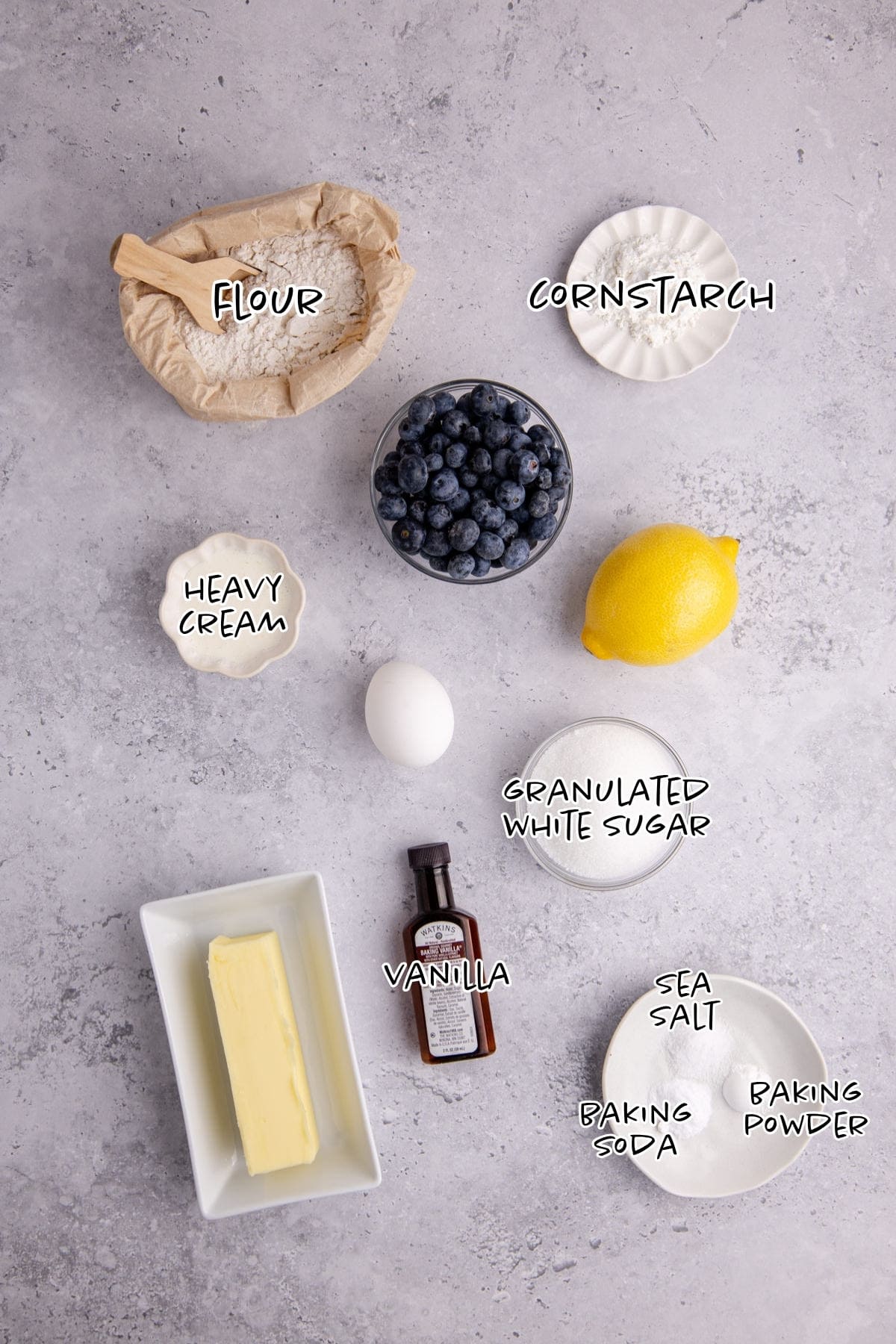 Blueberry Cobbler Ingredients on a counter