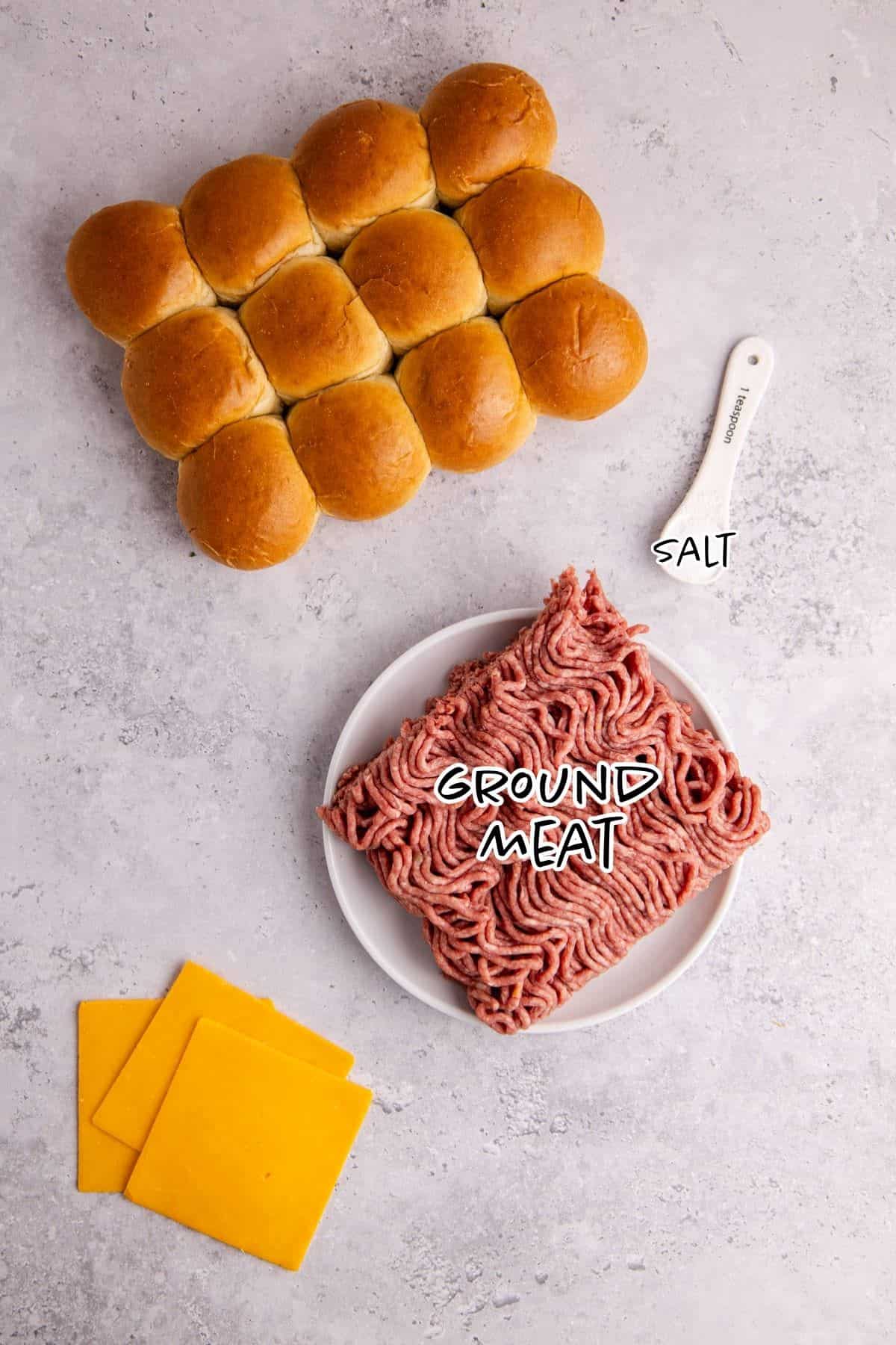 Cheeseburger Slider ingredients on a counter