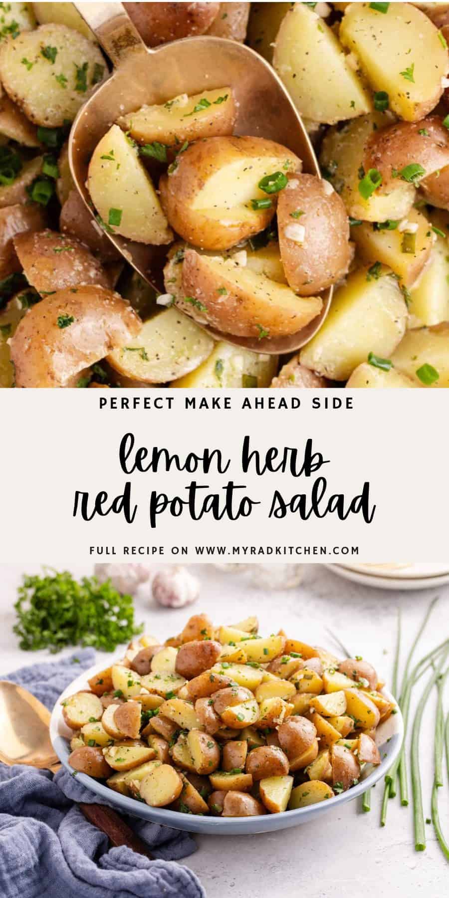 2 up Pinterest image of Lemon Herb Red Potato Salad
