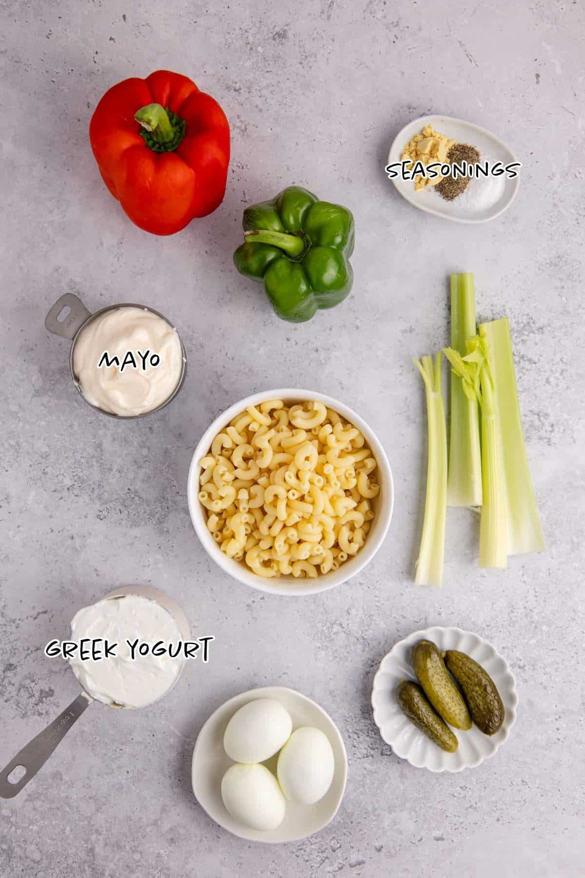 Macaroni Salad Ingredients on a counter