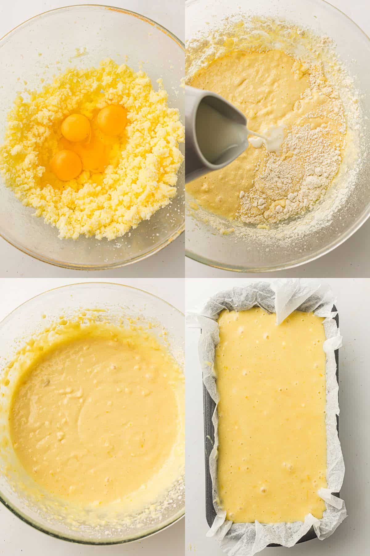 Old Fashioned Lemon Pound Cake being made in a bowl and loaf pan