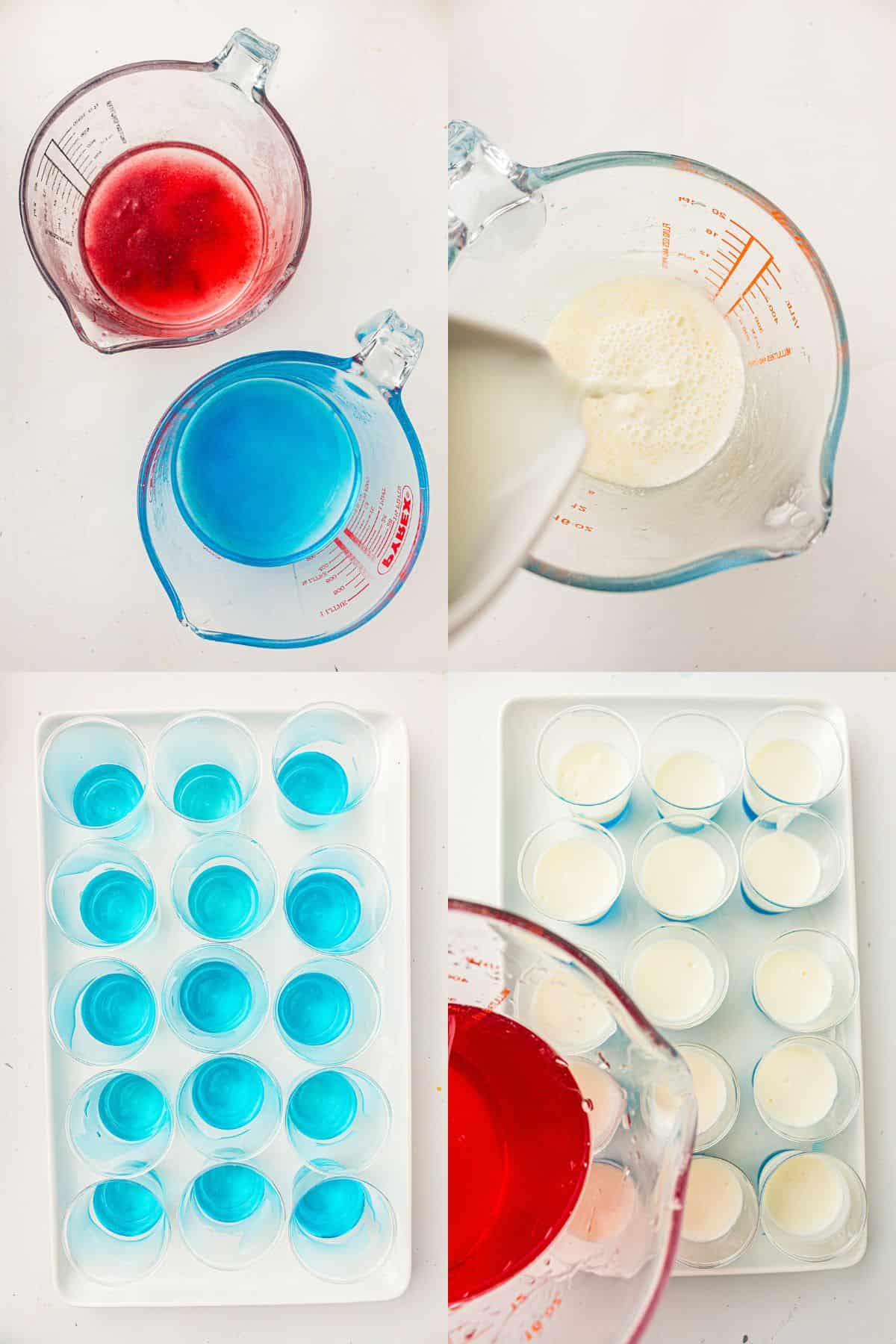 Red, White, and Blue Jello Cups being made in cups