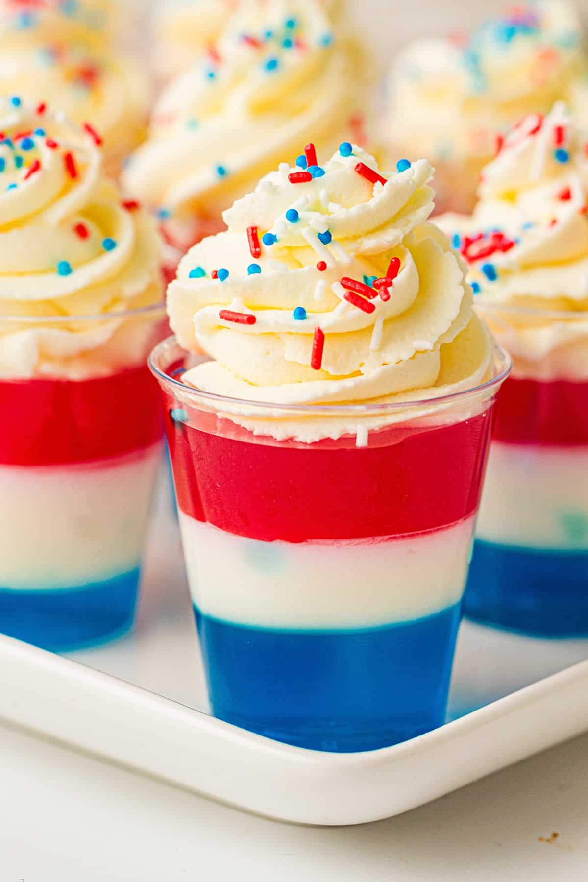 Red, White, and Blue Jello Cups on a track