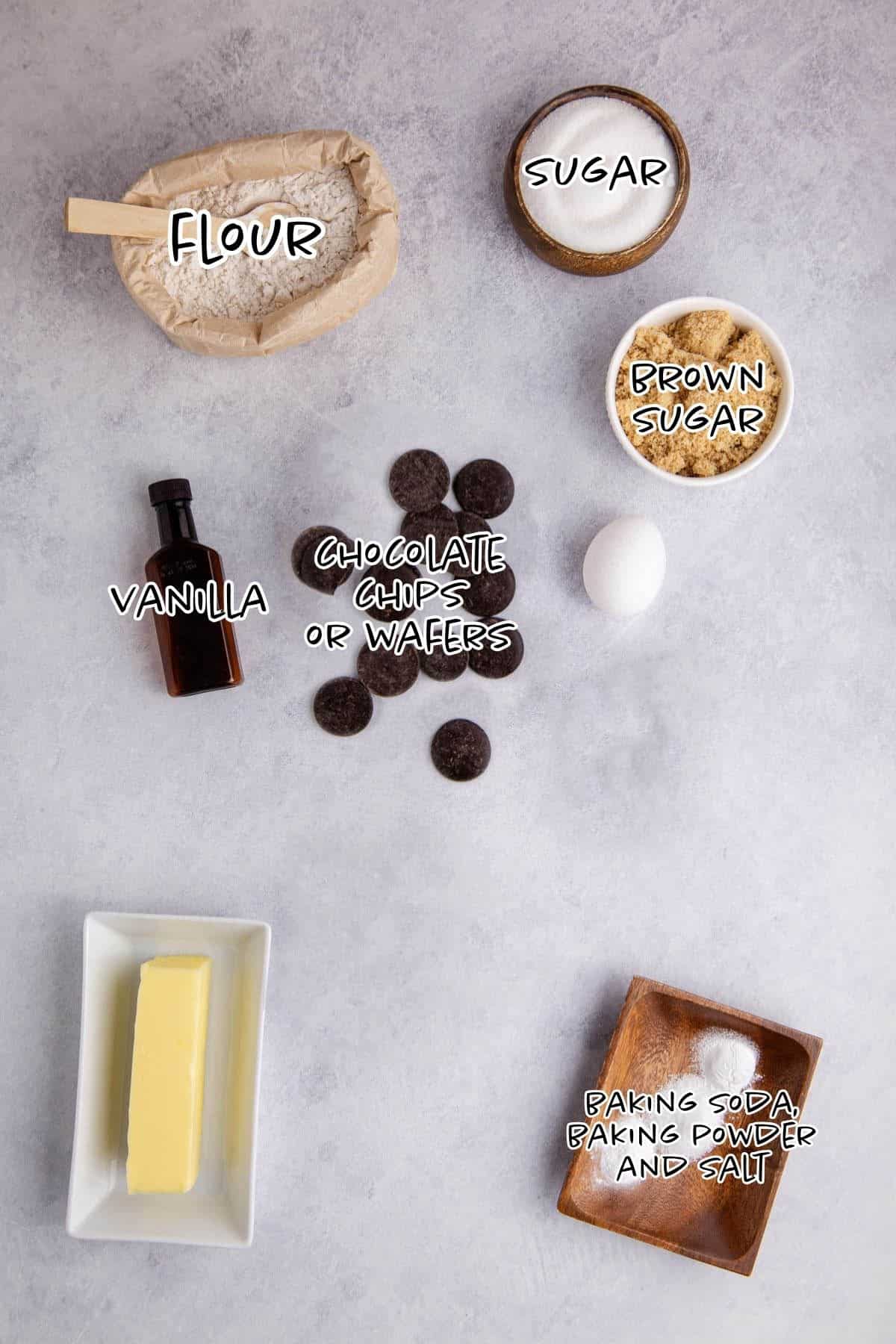 Sheet Pan Chocolate Chip Cookie Ingredients on a Counter