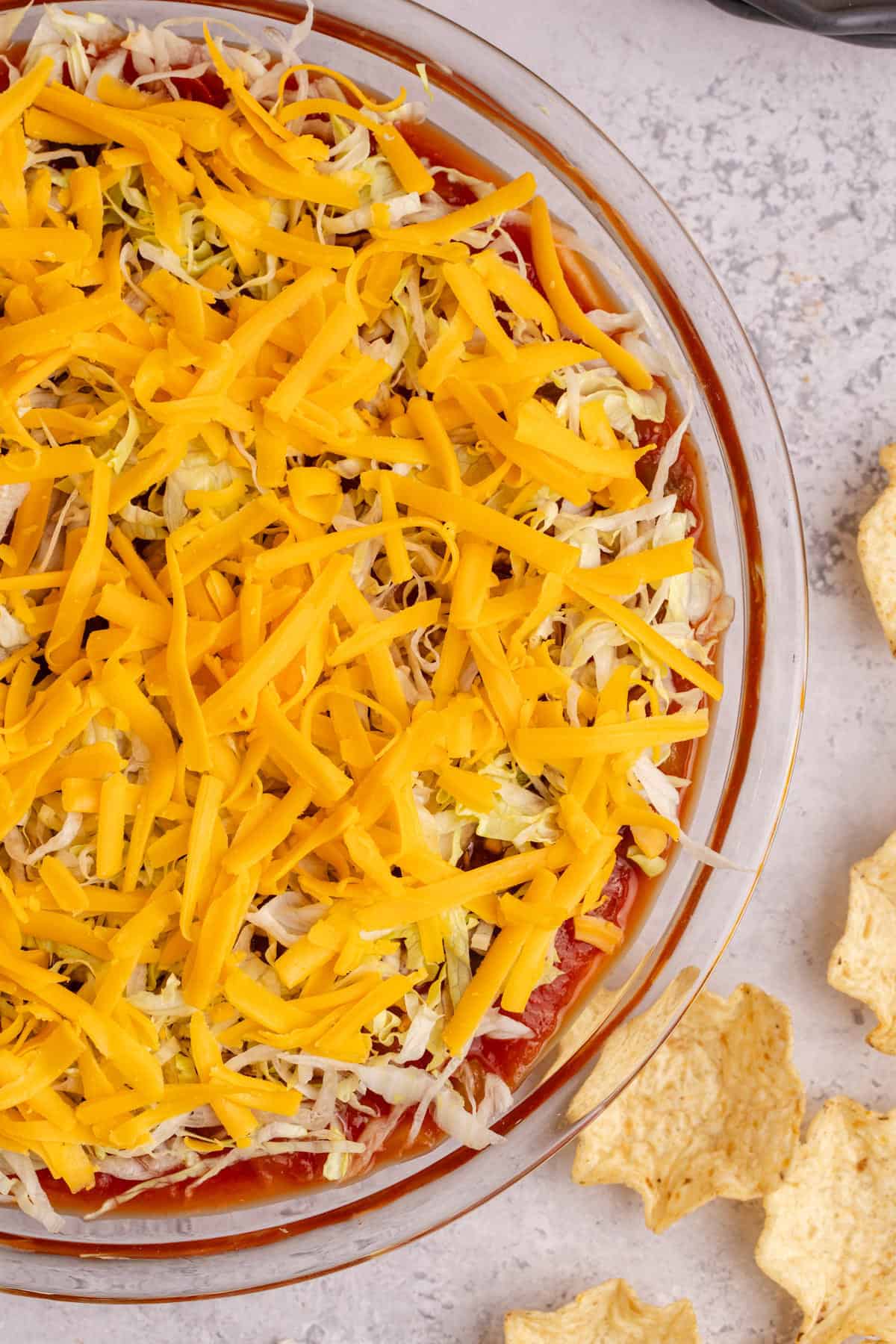 Taco Dip with Cream Cheese from overhead up close
