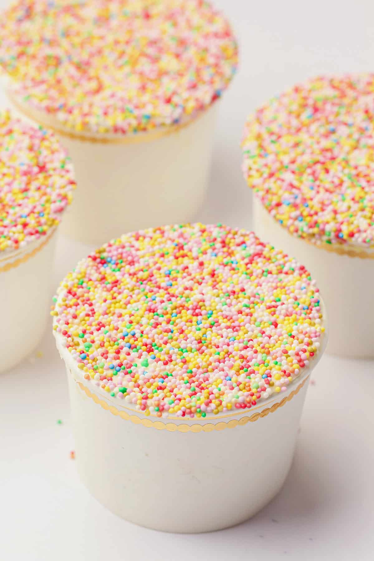 Viral Dot Cake in Cups with rainbow sprinkles