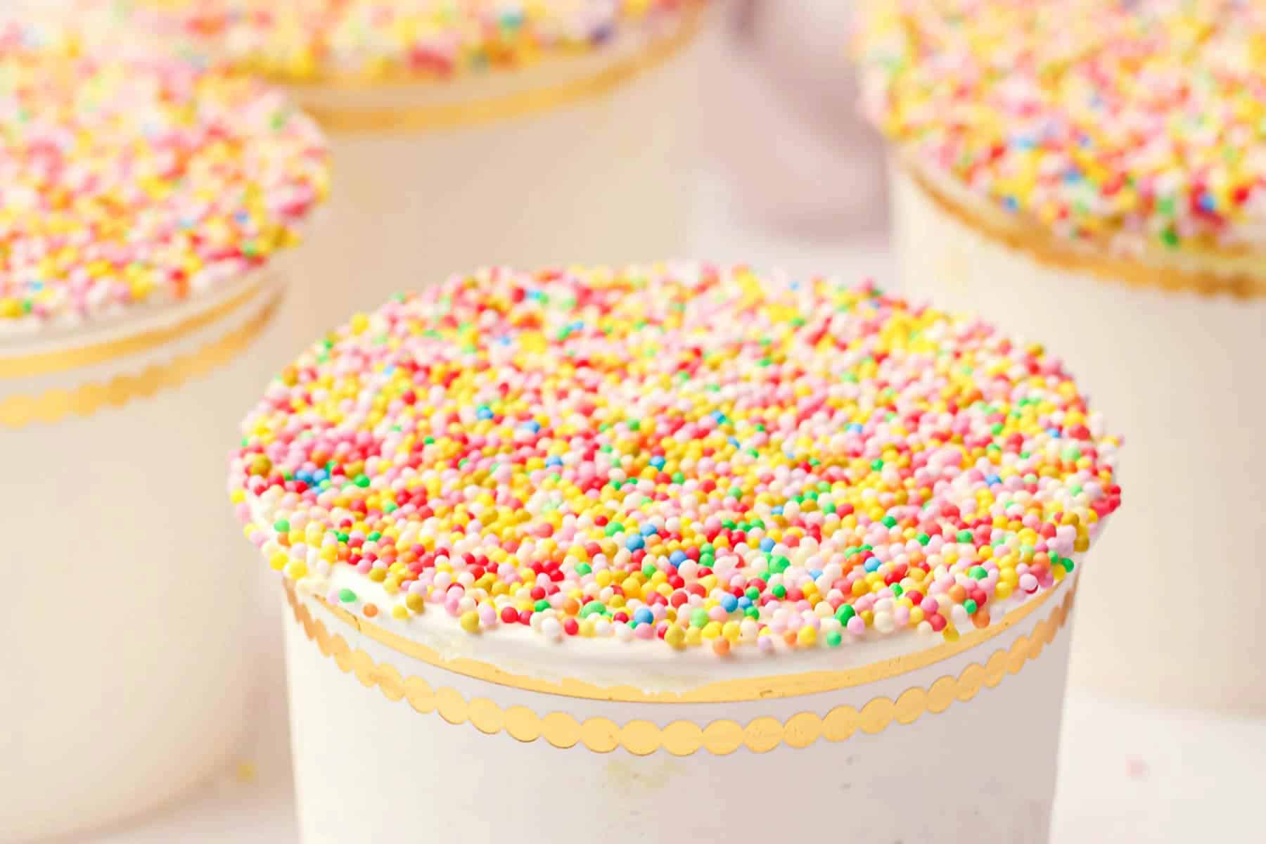 Viral Dot Cake in Cups with rainbow sprinkles