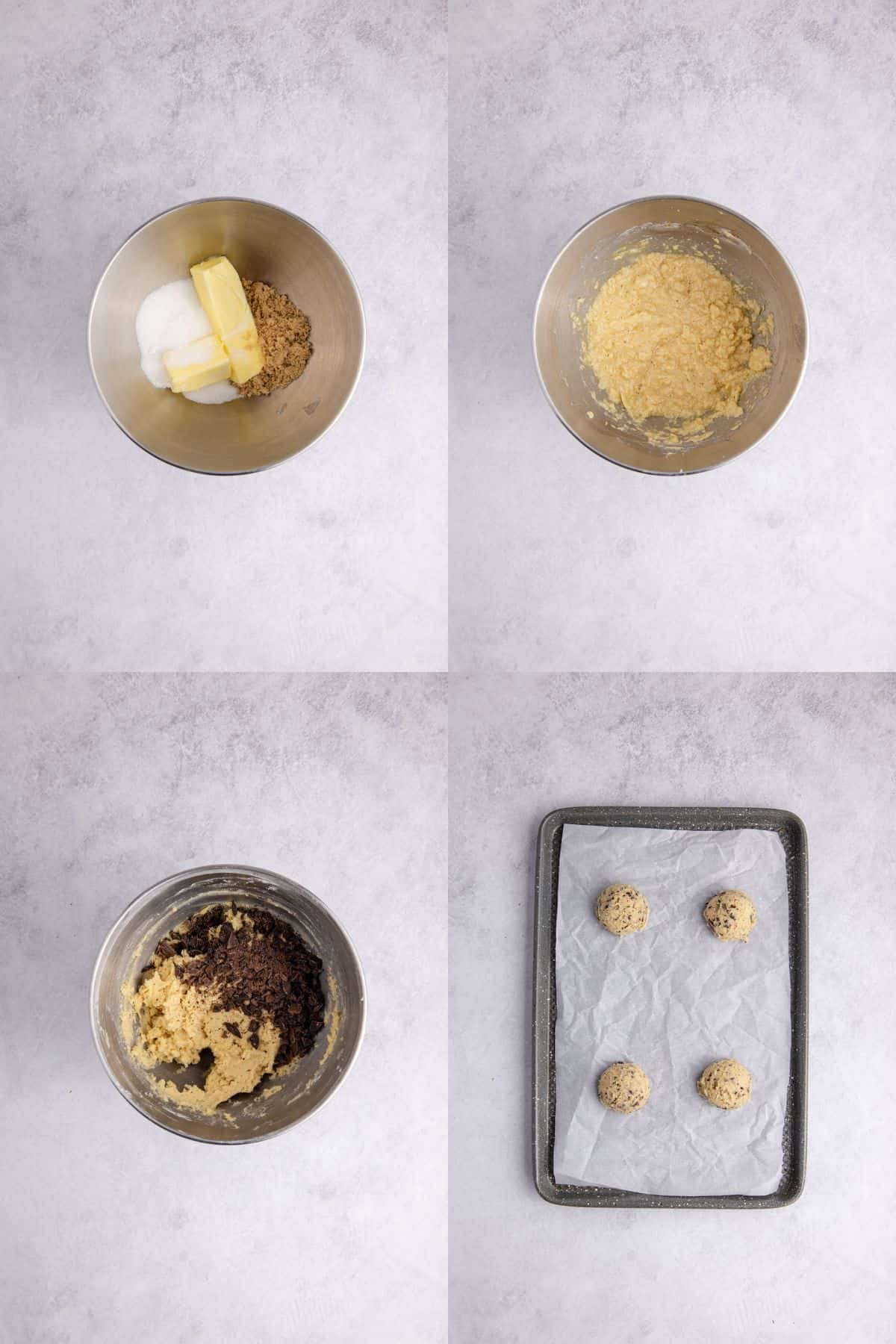 Chocolate Chip Vanilla Pudding Cookies bring made in a bowl and on a baking sheet