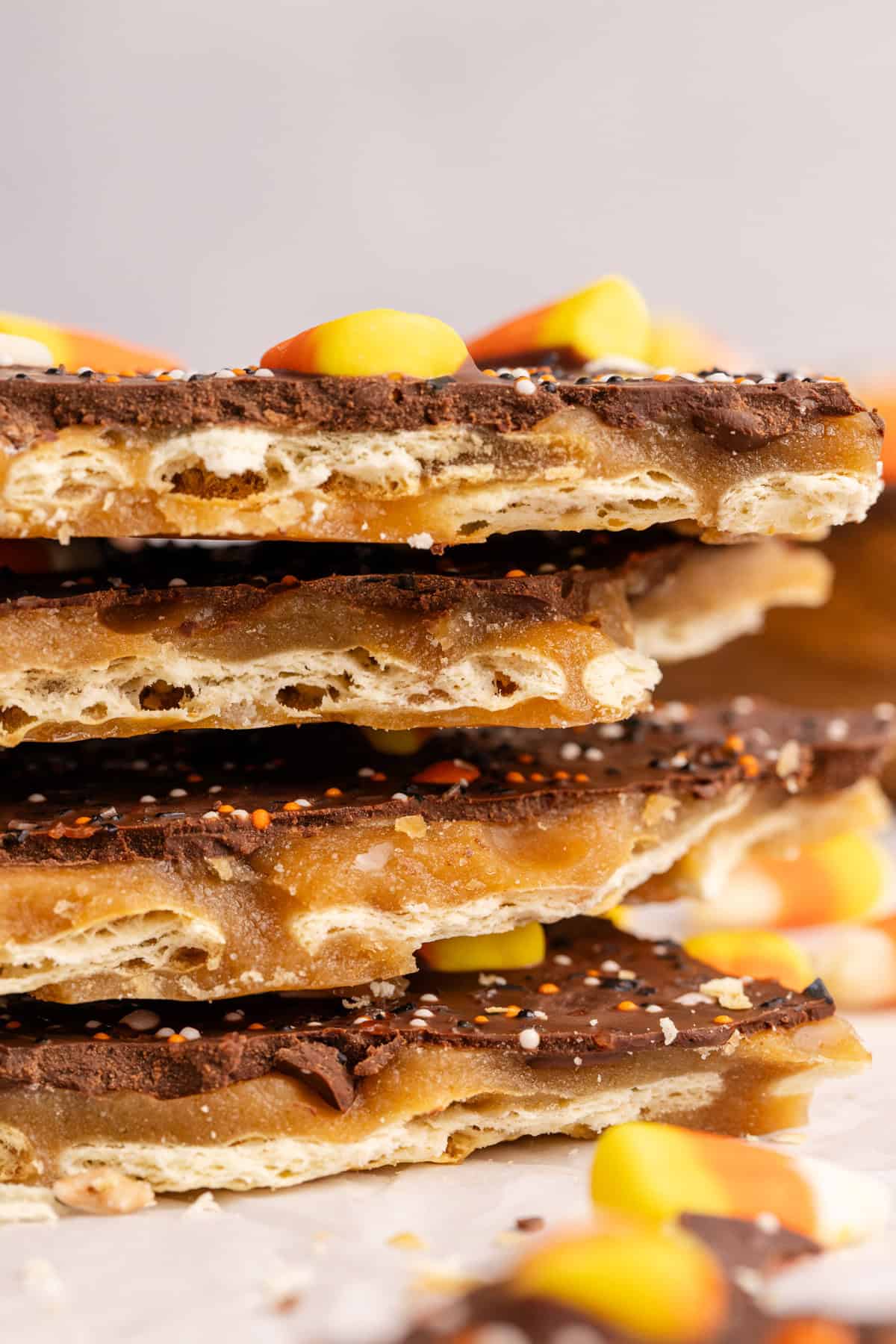 Halloween Crack with candy corn stacked and up close