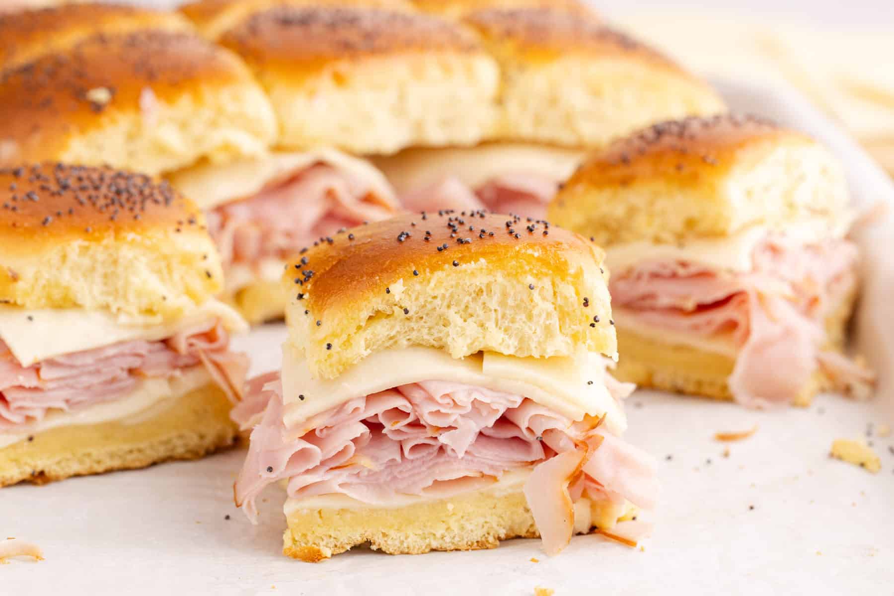 ham and swiss cheese on hawaiian roll buns