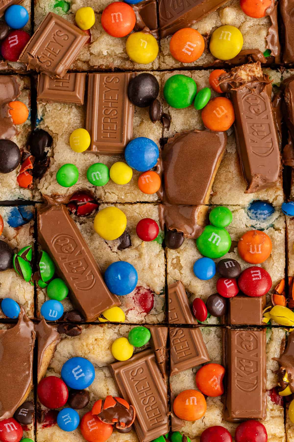 Leftover Candy Cookie Bar up close from above