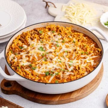 One Pan Lazy Lasagna in large cast iron skillet