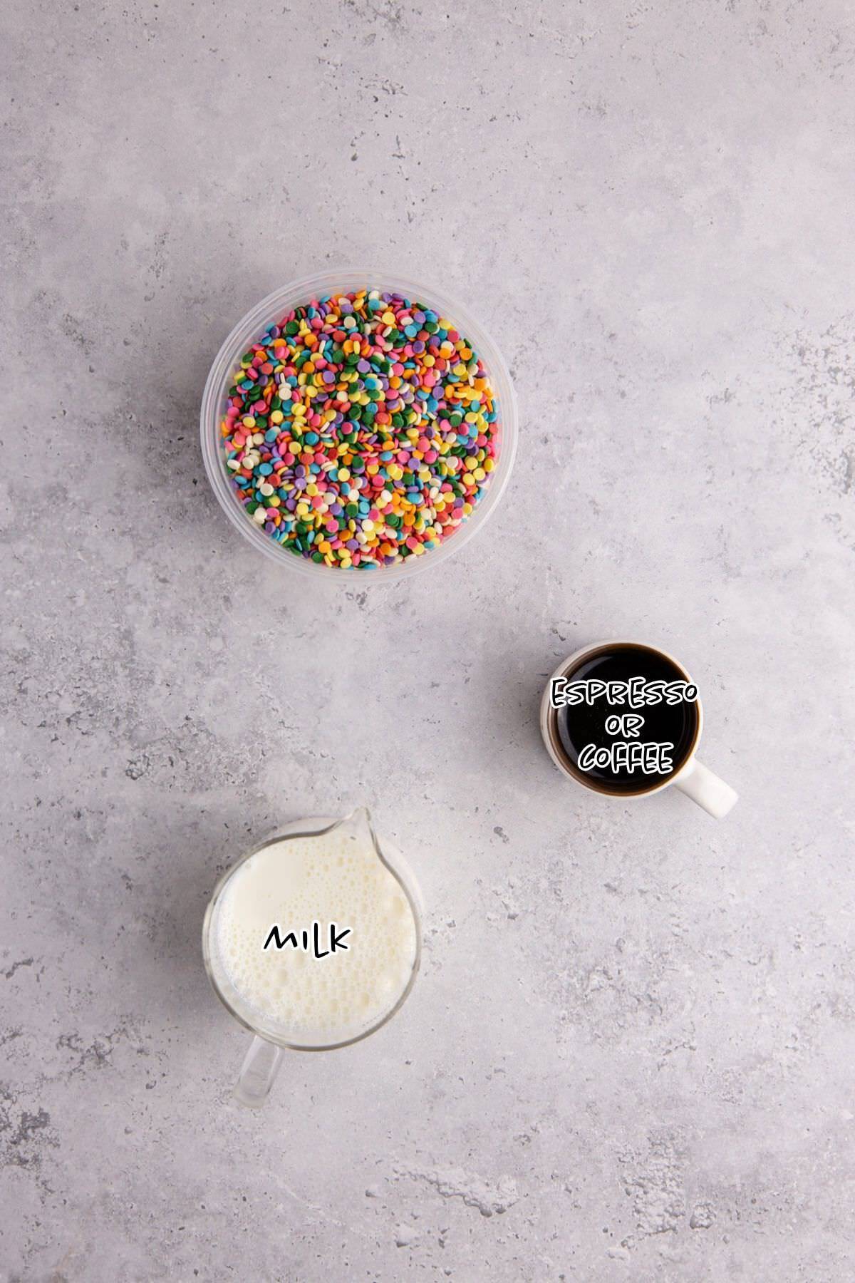 Whimsical Latte Ingredients on a counter