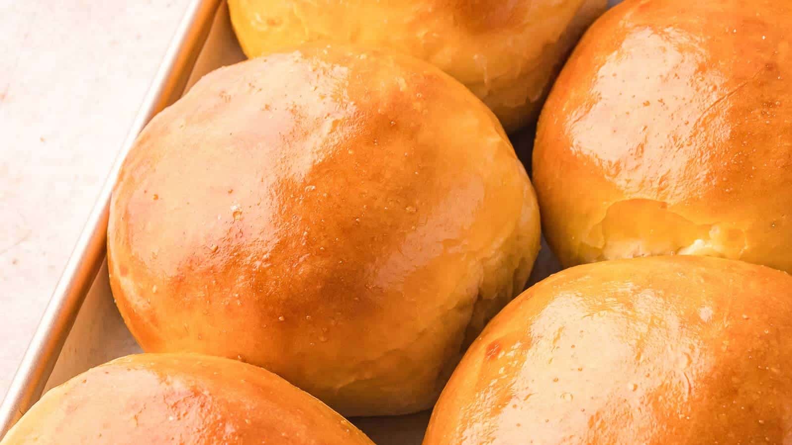 Brioche Buns in a pan after baking