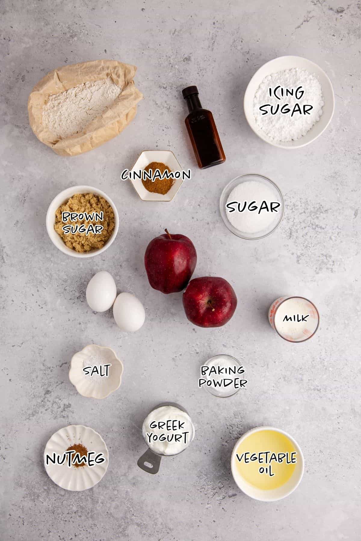 Apple Fritter Quick Bread Ingredients on a Couter