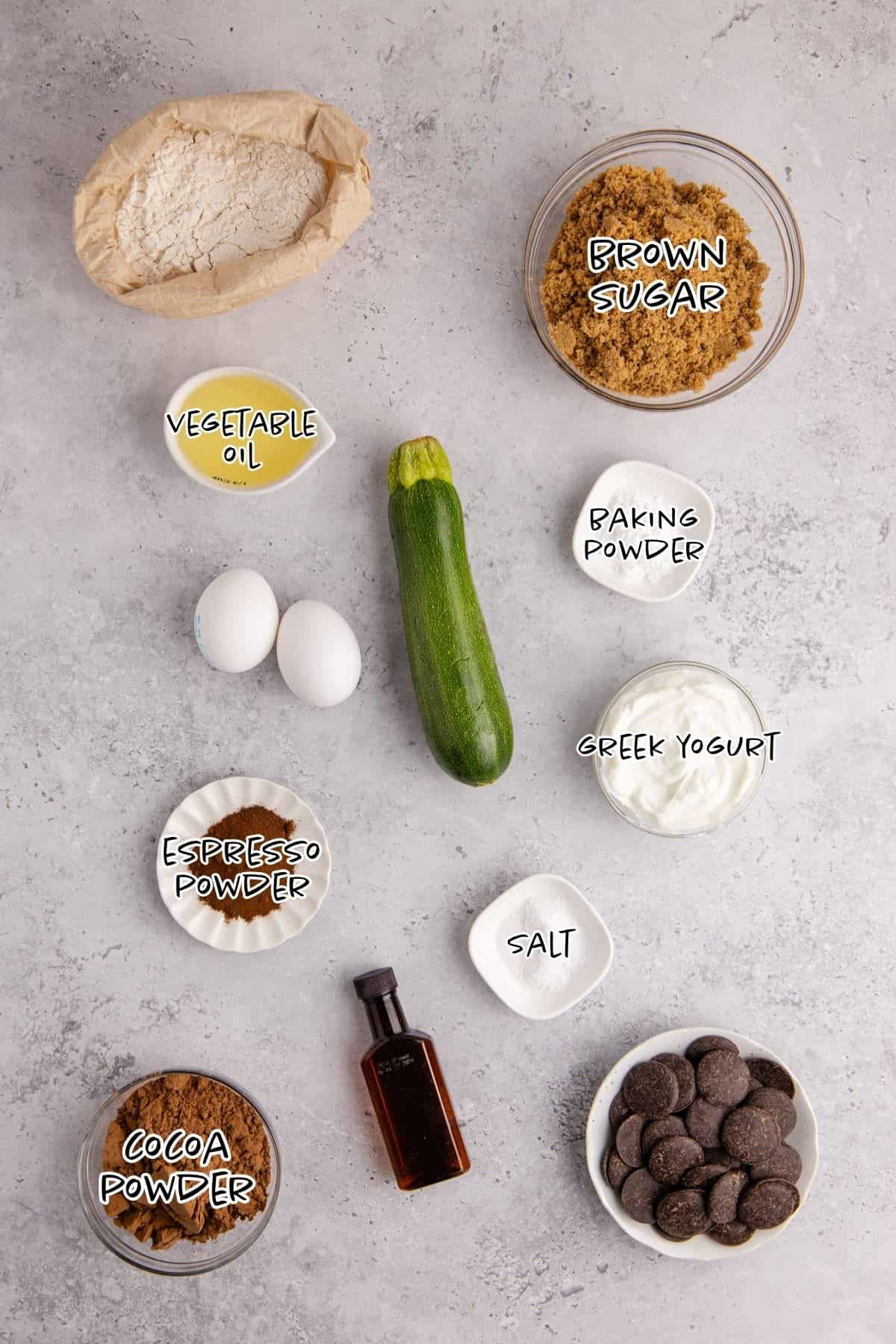 Chocolate Zucchini Loaf Ingredients on a Counter