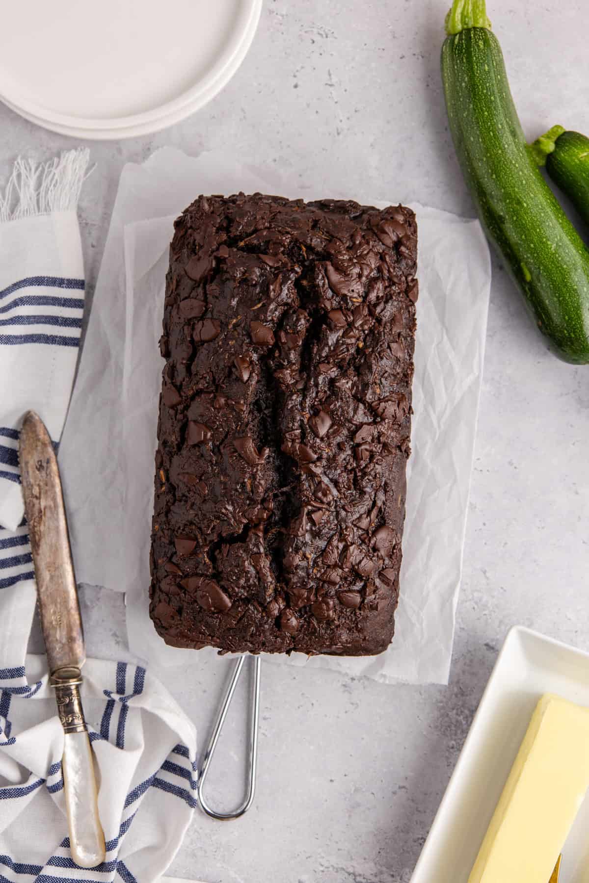 Chocolate Zucchini Loaf from above after baking