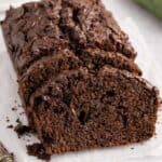 Chocolate Zucchini Loaf with slices laying up against it