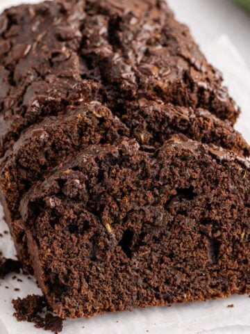 Chocolate Zucchini Loaf with slices laying up against it