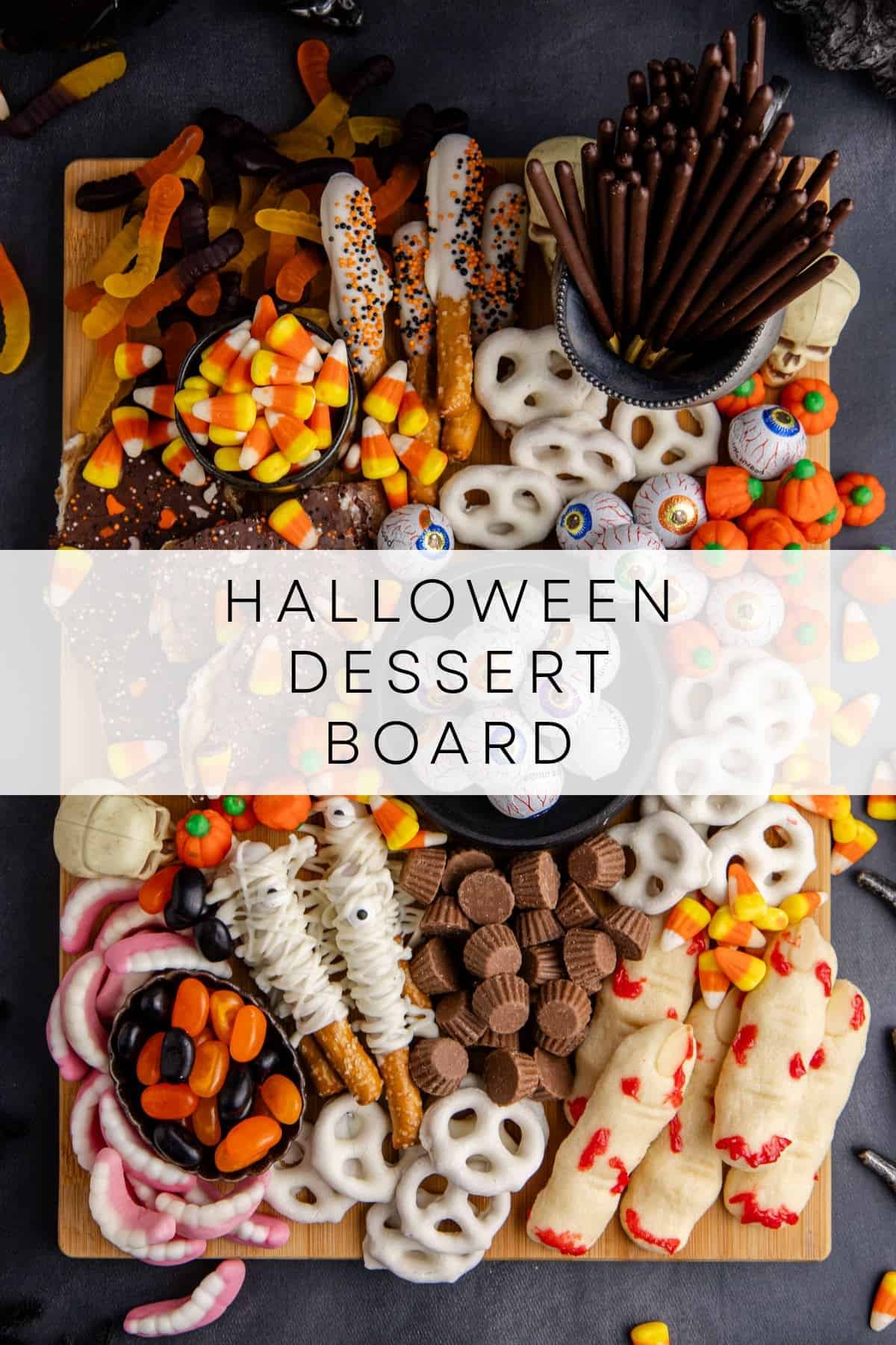halloween dessert board roundup with treats and candy