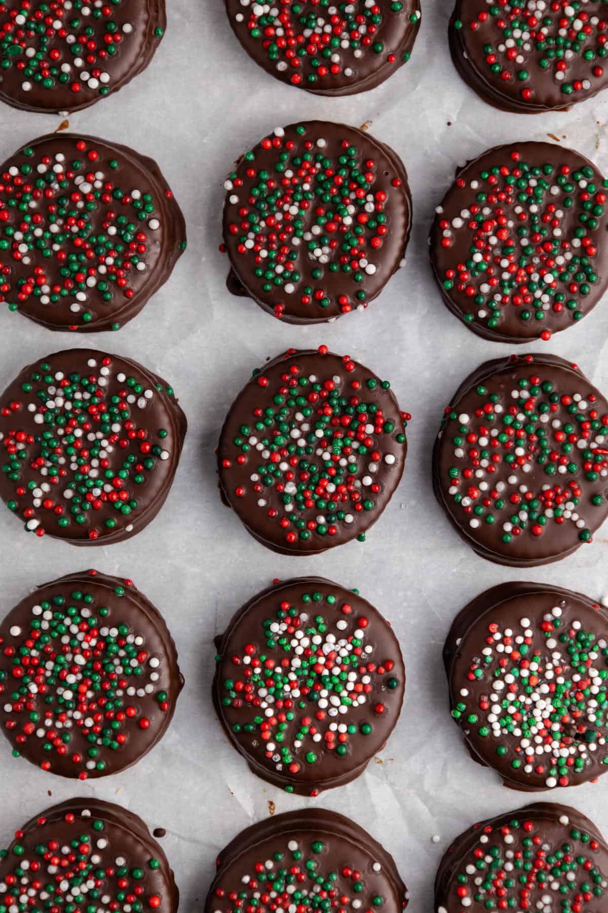 Ritz Cracker Christmas Cookies from above on a cookie sheet